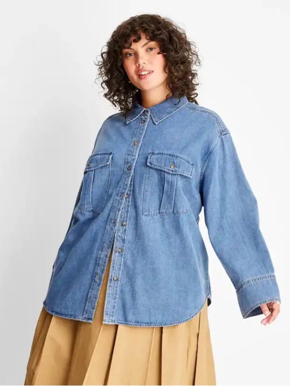 Future Collection denim long sleeve button up utility oversized relaxed shirt L